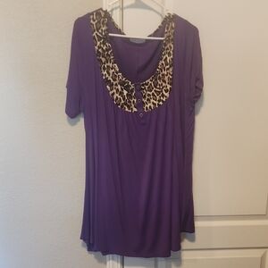 LARACE Purple Top with Leopard Print 3X